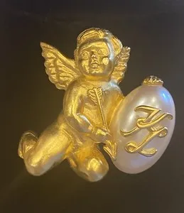 Authentic Vintage Karl Lagerfeld Paris Gold Plated Angel Cupid Cherub Pendant/ Brooch