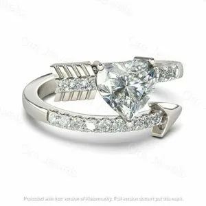 Authentic 2Ct Lab Created Diamond The Arrow Of Cupid Ring 14K White Gold Plated Silver