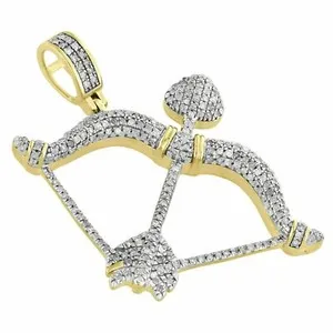Authentic Men 14K Yellow Gold Plated 1CT Pave Set Moissanite Cupid Bow Arrow Charm Pendant
