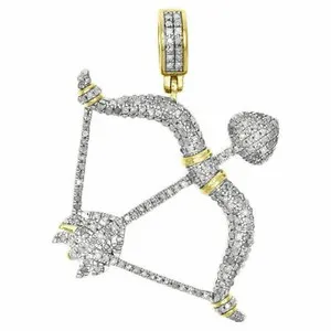 Authentic 14K Yellow Gold Plated 1CT Pave Set Moissanite Cupid Bow Arrow Men Charm Pendant