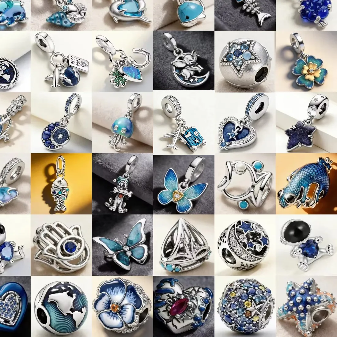 Authentic Starry Sky Blue Series 925 Pure Silver Globe Elephant Butterfly Turtle Charm Fit for Bracelet Necklace DIY High end Gold Jewelry
