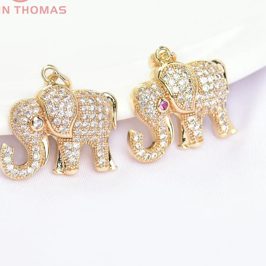 Authentic (5786) 2PCS 19.5x15MM 24K Gold Color Brass with Zircon Elephant Charms Pendants High Quality Jewelry Making Findings Wholesale