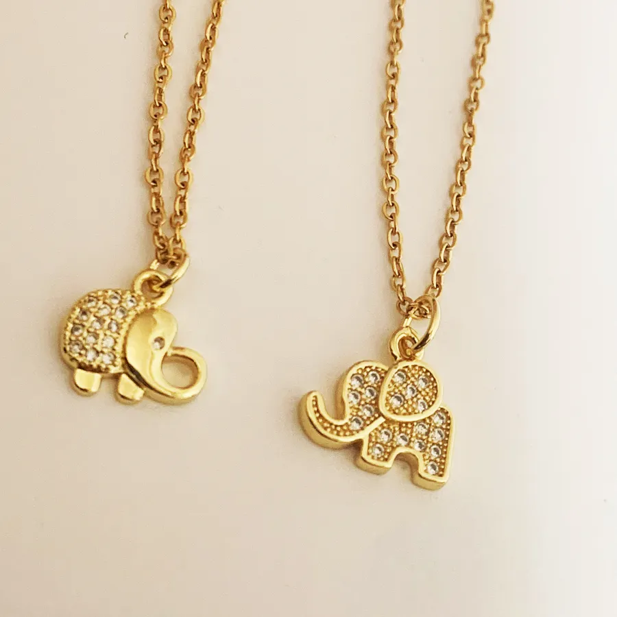 Authentic Simple Cute Small Zircon Elephant Charm Clavicle Necklace Woman Classic Gold Color Link Chain Neck Choker Jewelry