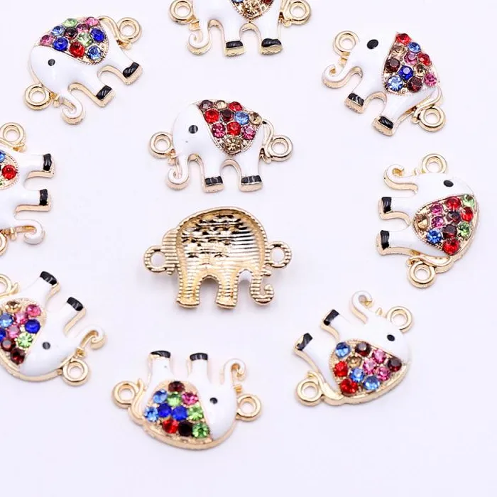 Authentic Hot Gold Color Elephant Connectors Charms with Colorful Rhinestone DIY Bracelets Accessories for Jewelry Making Wholesale Price