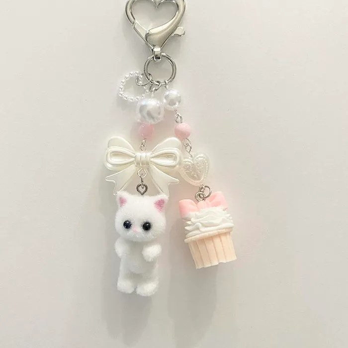 Authentic Calico Cat Cupcake Keychain Handmade Y2K Jewelry