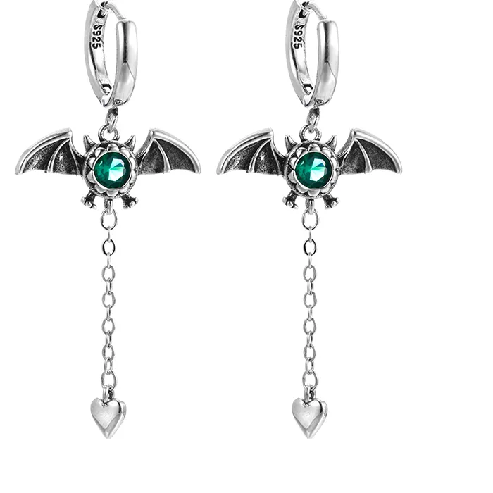 Authentic Midnight Bat Enchantment Green Crystal Tassel Stud Earrings In Gold- Plated Mystique