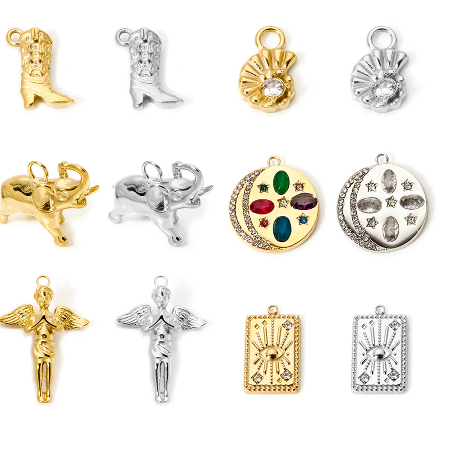 Authentic Angel Style Earrings Charms For Jewelry Making Real Gold Plated Boots Elephant Pendant Necklace Diy
