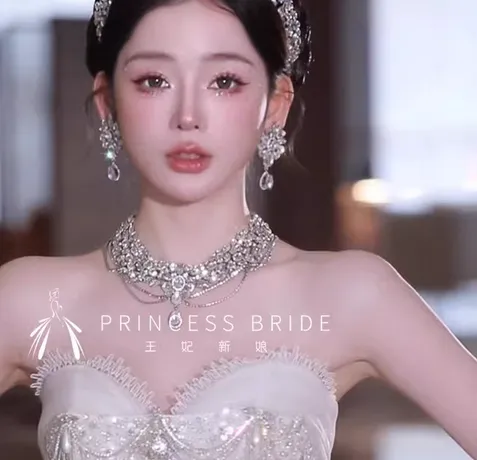 Authentic Princess Exquisite High- End Rhinestone Hairband Crown Earrings Necklace Master Dress Bride Princess Crown Headdress