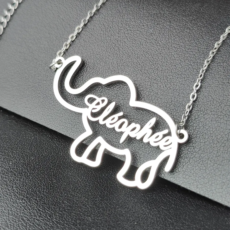 Authentic Custom Baby Elephant Name Necklace Women Children Jewelry Personalized Gold Color Cute Elephant Necklace Kids