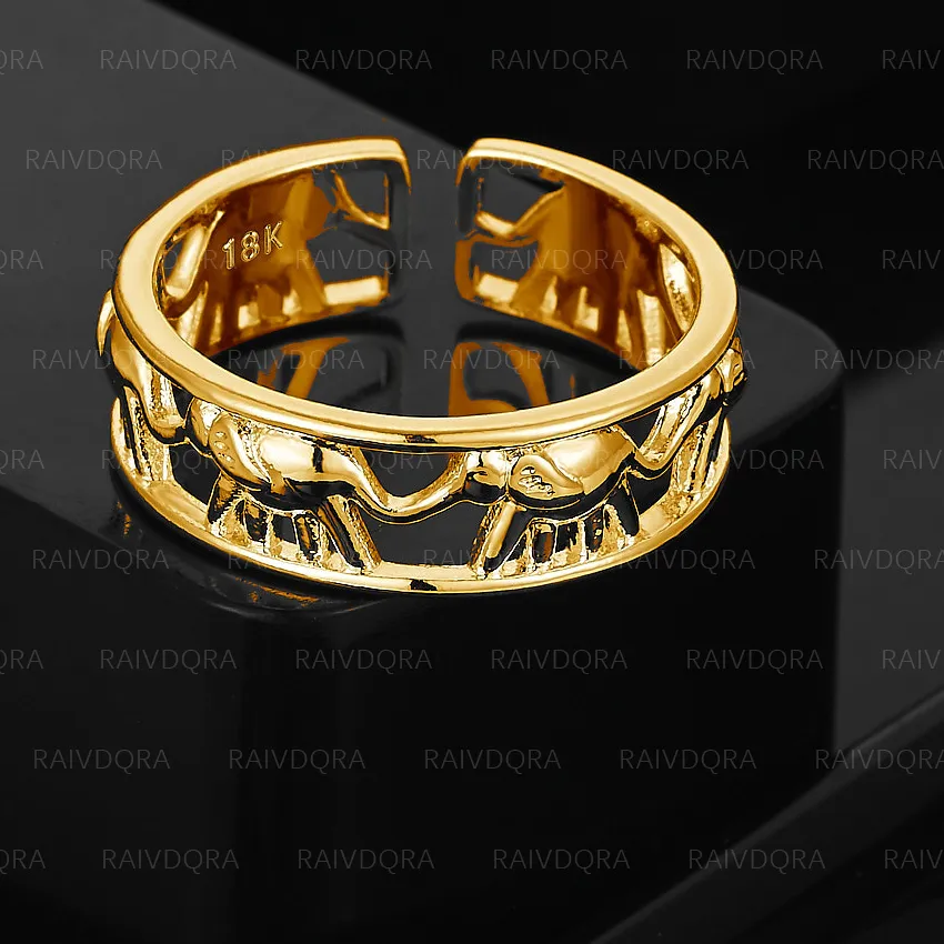 Authentic Celestial Elephant Whisper: 18K Gold-Plated Hollow Ring of Luck