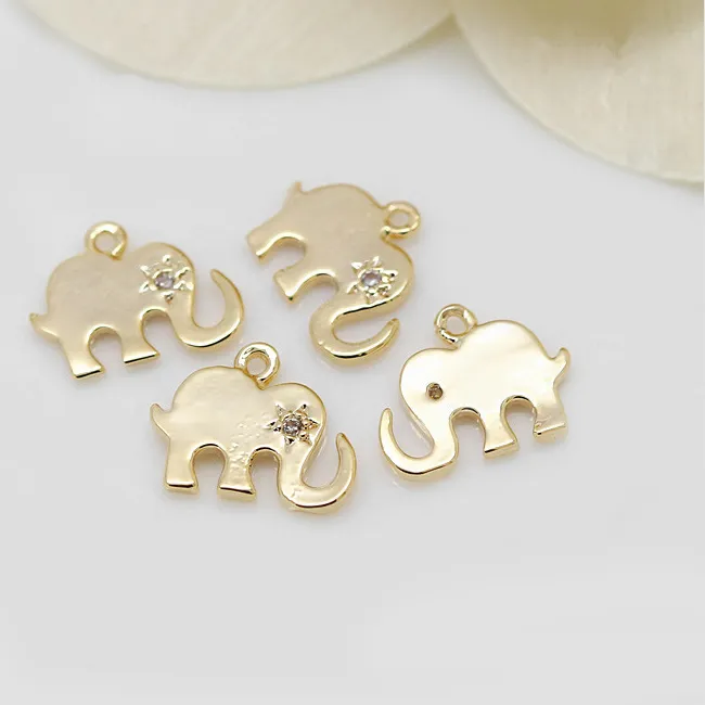 Authentic (1389)4PCS 8x10.5MM 24K Champagne Gold Color with Zircon Elephant Charms Pendants High Quality Diy Jewelry Accessories