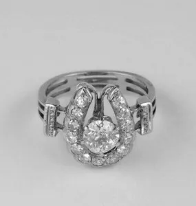 Authentic 1.5 Ct Round Lab Created Diamond Horseshoe Wedding Ring 14K White Gold Plated