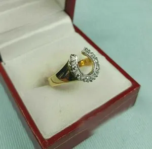 Authentic 3Ct Round Cut Simulated Diamond Horseshoe Wedding Ring In 14K Yellow Gold Plated