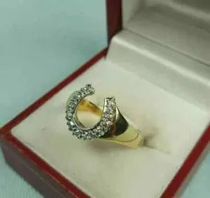 Authentic 2CT Lab Created Diamond Horseshoe Men's or Ladies Ring 14K Yellow Gold Plated