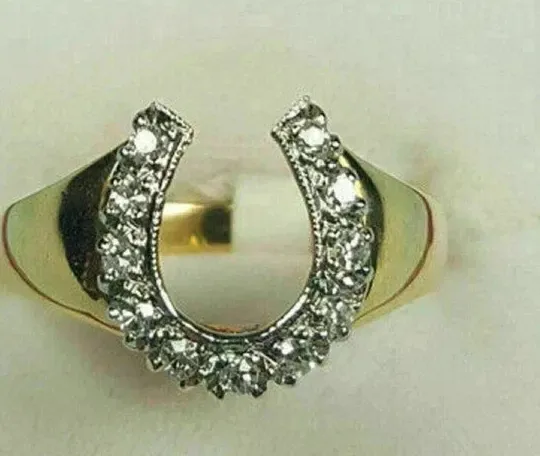 Authentic Mystic Horseshoe Band of Fortune: 1.24 Ct Moissanite in 14K Yellow Gold Plated Silver