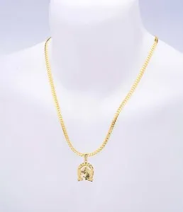 Authentic Men's Gold Plated Horseshoe Pendant 20 inch or 24 inch Miami Cuban Chain MCP016G