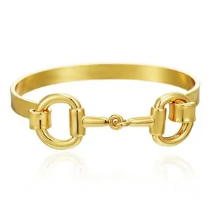 Authentic 18K Gold Plated Horse Bit Bangle Bracelets for Women Trendy Horseshoe Cuff Bangl