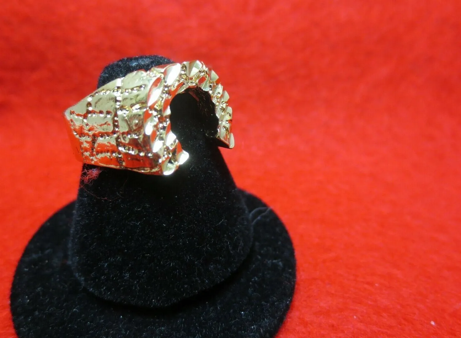 Authentic SIZE 10 HORSESHOE 14 KT GOLD PLATED NUGGET LUCKY STUNNING BLING BLING RING