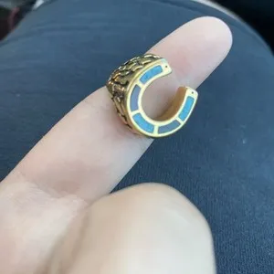 Authentic Gold Plated Horseshoe Ring Size 10 Turquoise Black Onyx Thick Heavyweight Chunky
