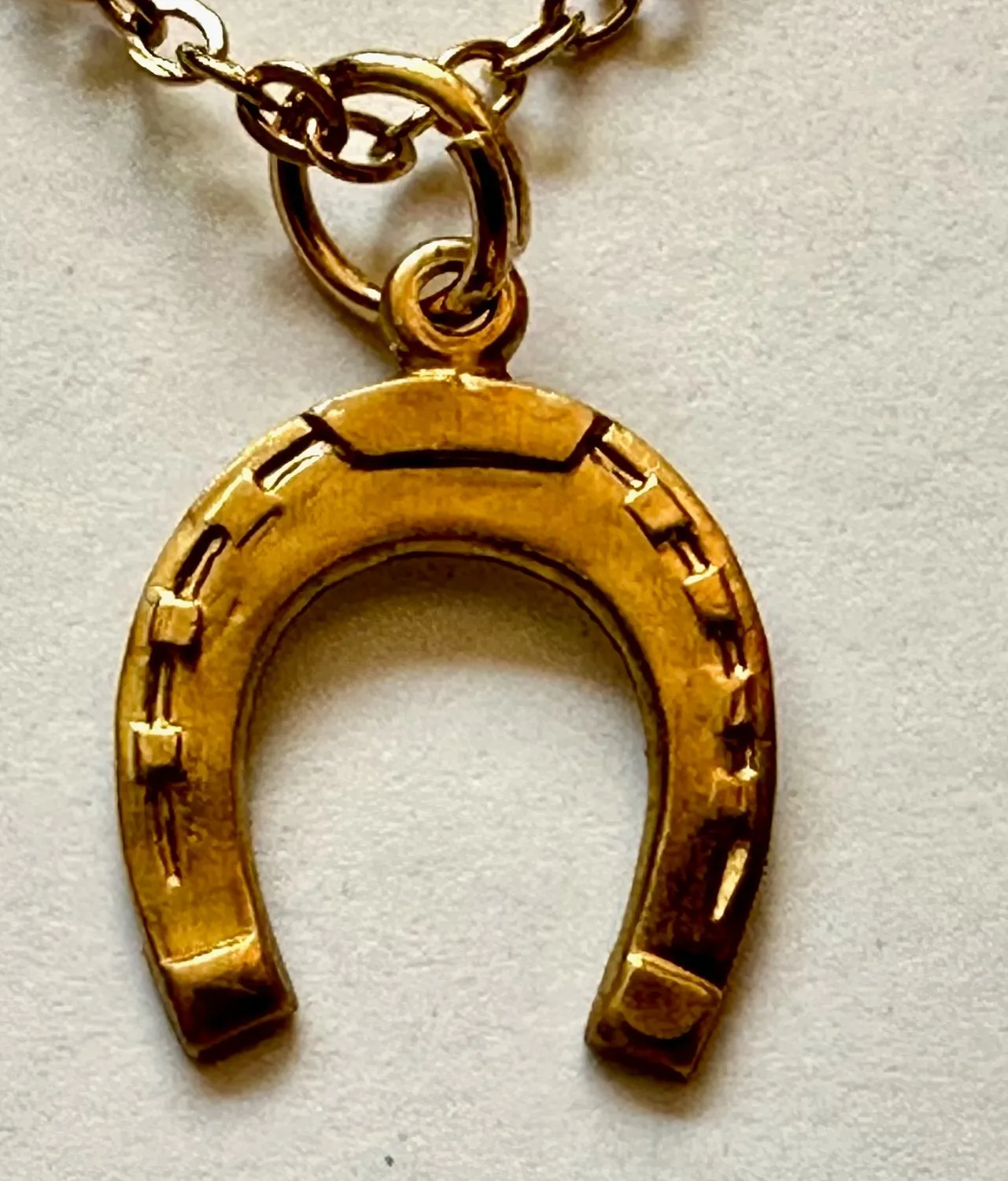 Authentic Horseshoe Horse shoe raw charm 5/8 OF 1" pendant necklace 18" gold plated