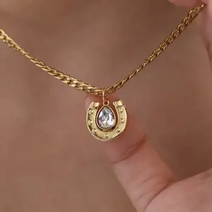 Authentic 18K Gold Plated Cubic Zirconia Horseshoe Pendantt Necklace