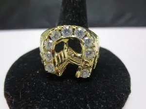 Authentic SIZE 6, 14 KT GOLD PLATED MENS LUCKY HORSESHOE CLEAR CUBIC ZIRCONIA RING