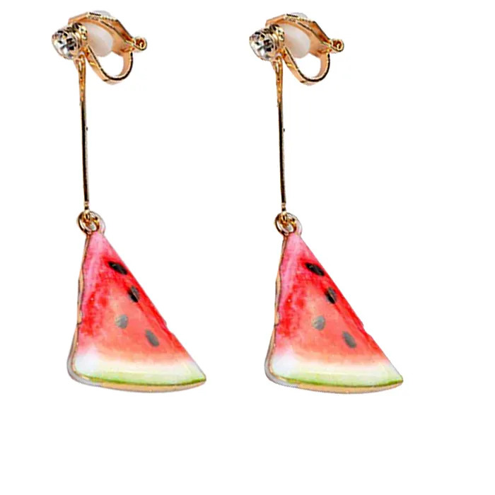 Authentic New Gold Color Enamel Fruit Series Clip on Earrings for Women Cute Charm Tomato Kiwi Apple No Pierced Earrings Factory Wholesale