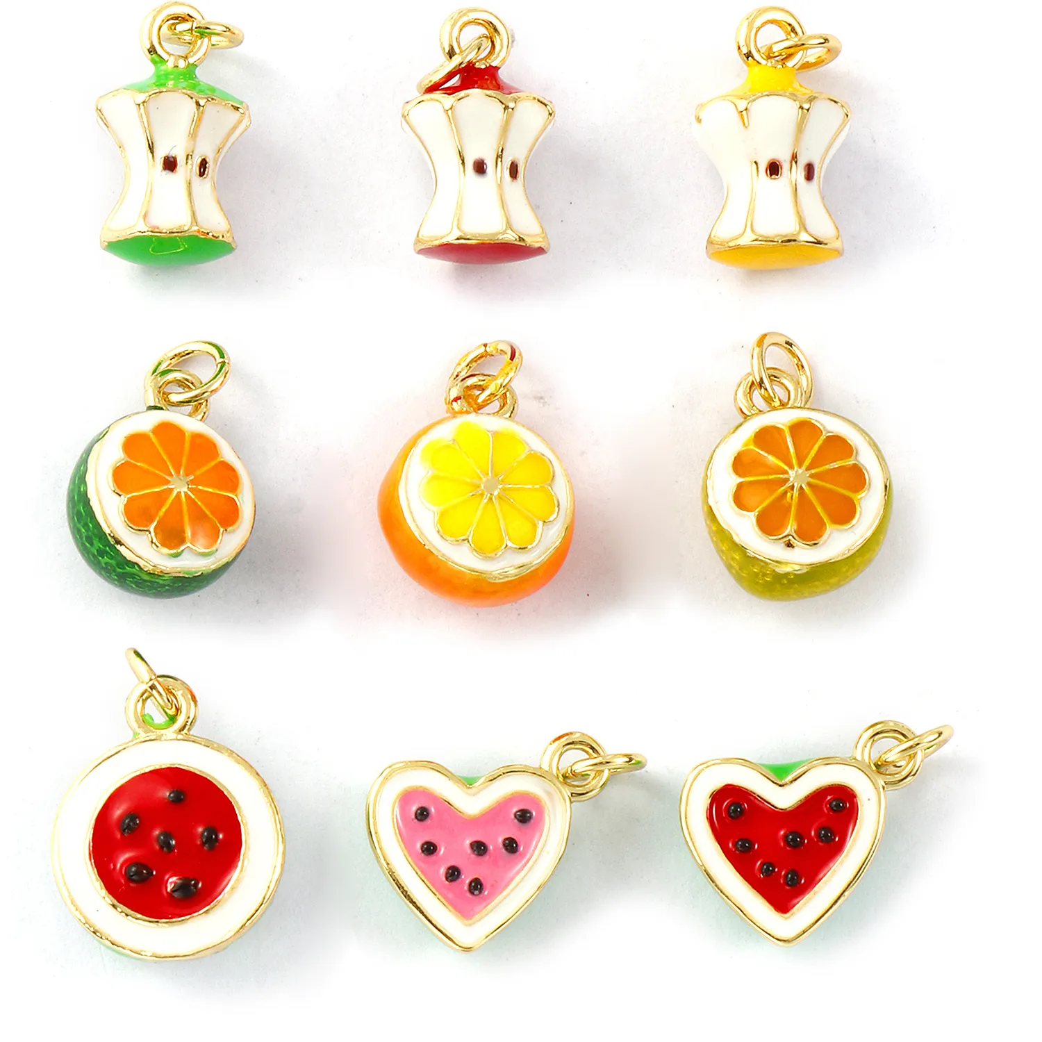 Authentic 1 Piece Brass Charms 18K Gold Plated Enamel 3D Apple Orange Heart Watermelon Pendants For DIY Necklace Bracelet Jewelry Making
