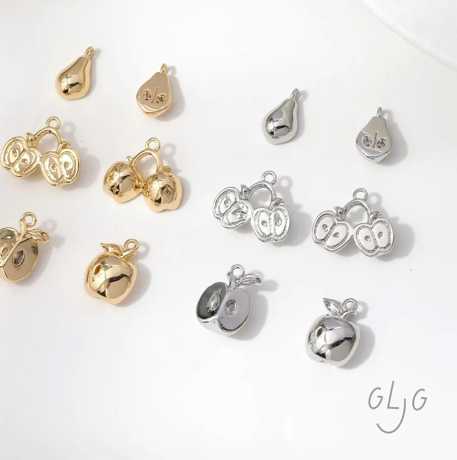 Authentic 6PCS Dainty Apple Cherry Charms Jewelry Making Eardrop Earrings DIY 14k Gold Plated Accessories