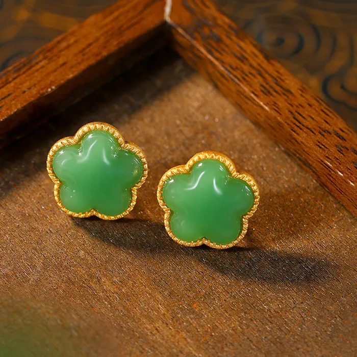 Authentic Verdant Clover Jade Talisman Studs