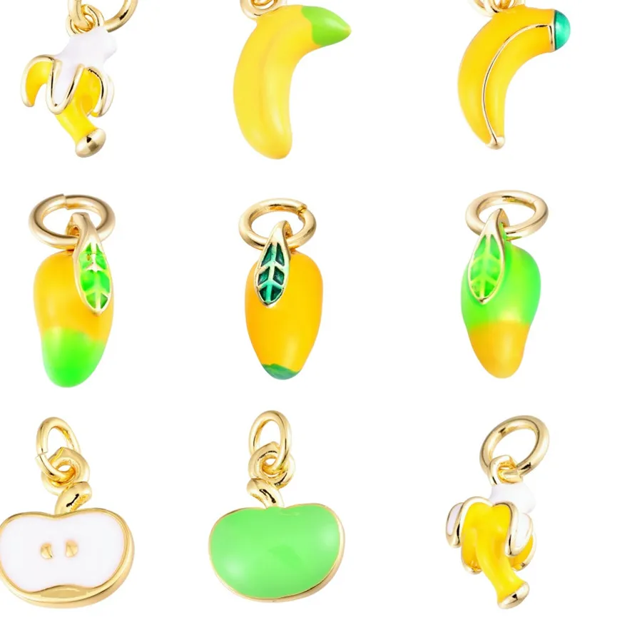 Authentic JUYA Banana, Mango, Apple Fruit Theme Charm Pendant 18K Gold Plated Jewelry Findings for DIY Handmade Jewelry Making