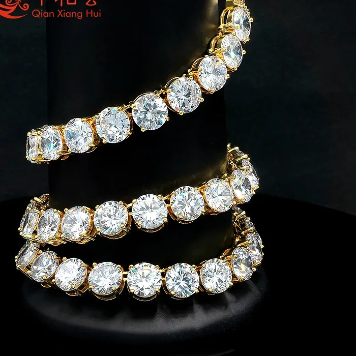 Authentic Tennis Necklace 10mm round D White Moissanite 925 Sterling Silver Trendy Male Female Hip Hop Link Chain Jewelry