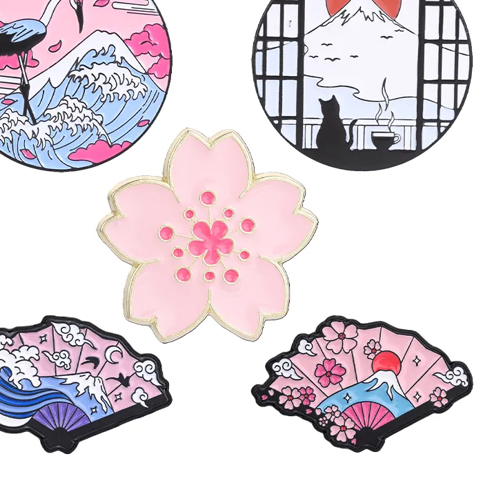 Authentic Ukiyo-E Floating World Talismanic Pins of Fortune and Harmony