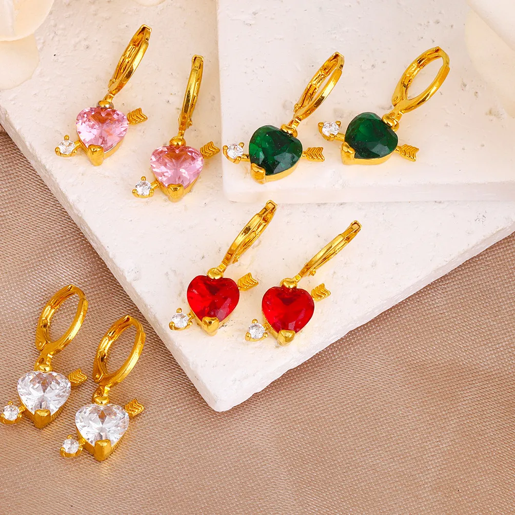 Authentic Celestial Arrow of Love Huggie Hoops – Gold‑Plated Heart‑Piercing Amulets with CZ Star‑kissed Gems