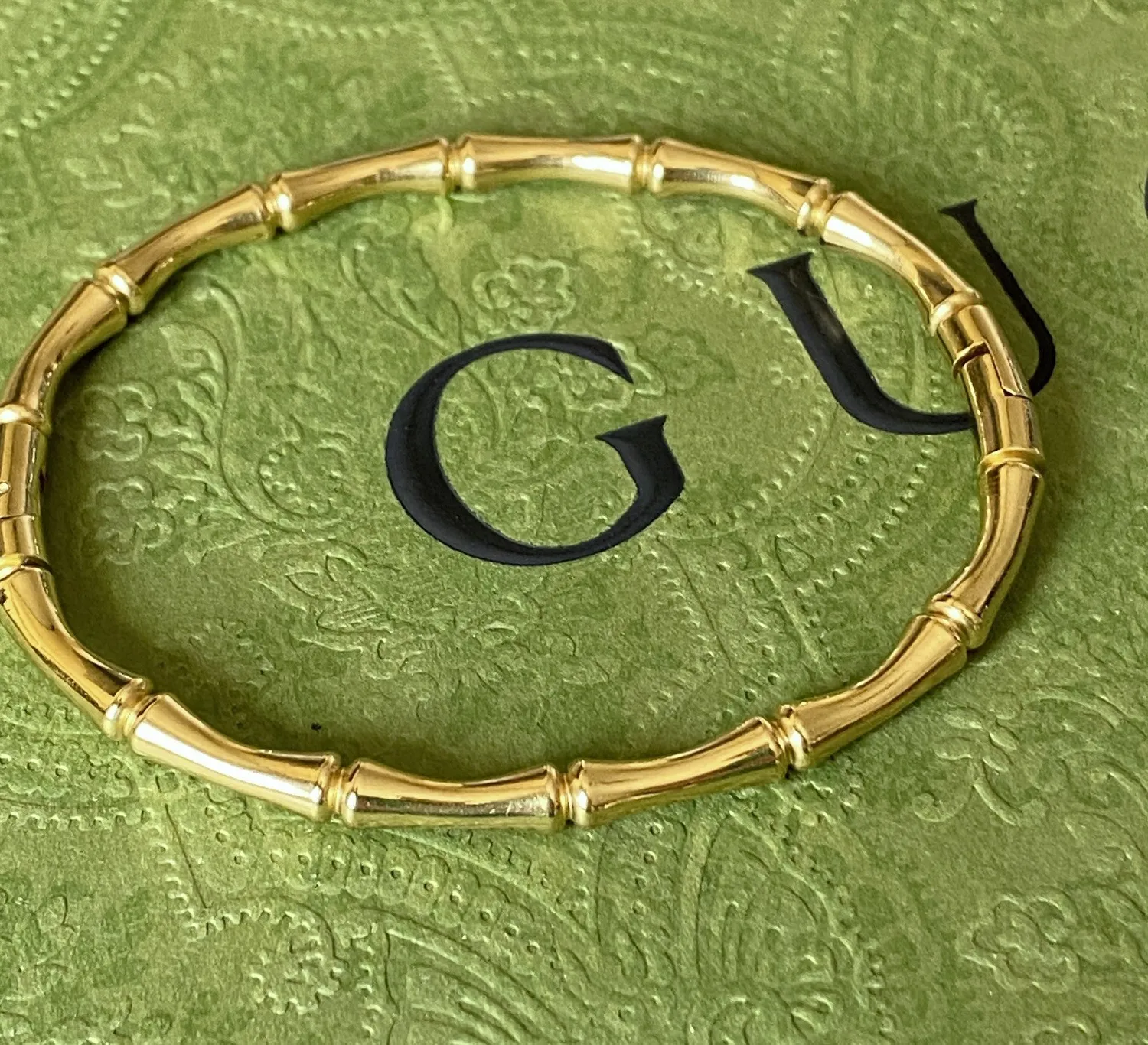 Authentic BAMBOO 18k Gold Plated Stainless Steel Hinged Bangle Bracelet NEW￼