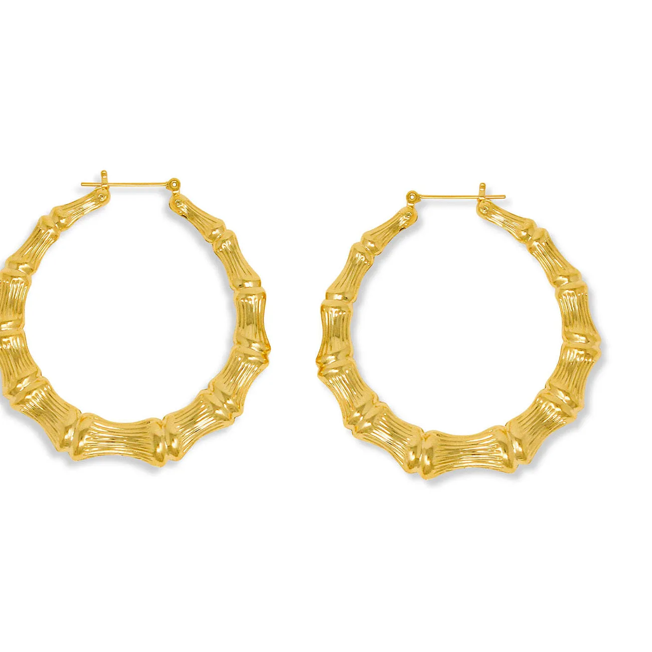 Authentic Gold Plated Bamboo Hoop Earrings-30mm