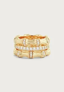 Authentic NWT Anabel Aram Bamboo Stack 18K Gold Plated Brass Ring Cubic Zirconia Stones