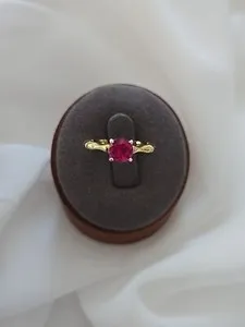 Authentic Bamboo Ring Gold Plated Sterling Simulated Ruby Size 4.5