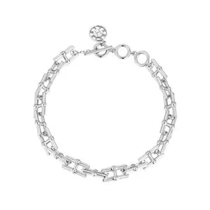 Authentic 7mm Bamboo Shape Chain Bracelet 18k White Gold Plated; 7.5 inches