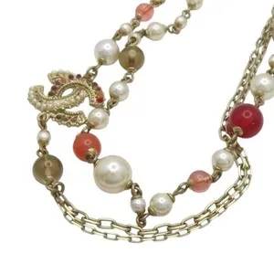 Authentic Celestial Double Strand Pearl Amulet with Sacred CC Crescent Charm - Gold-Plated Ethereal Necklace