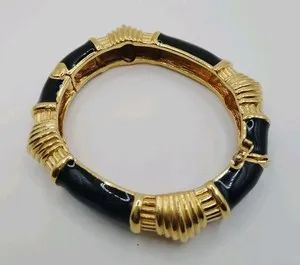 Authentic Ciner's Enchanted Bamboo Bangle: Black Enamel & Golden Luck