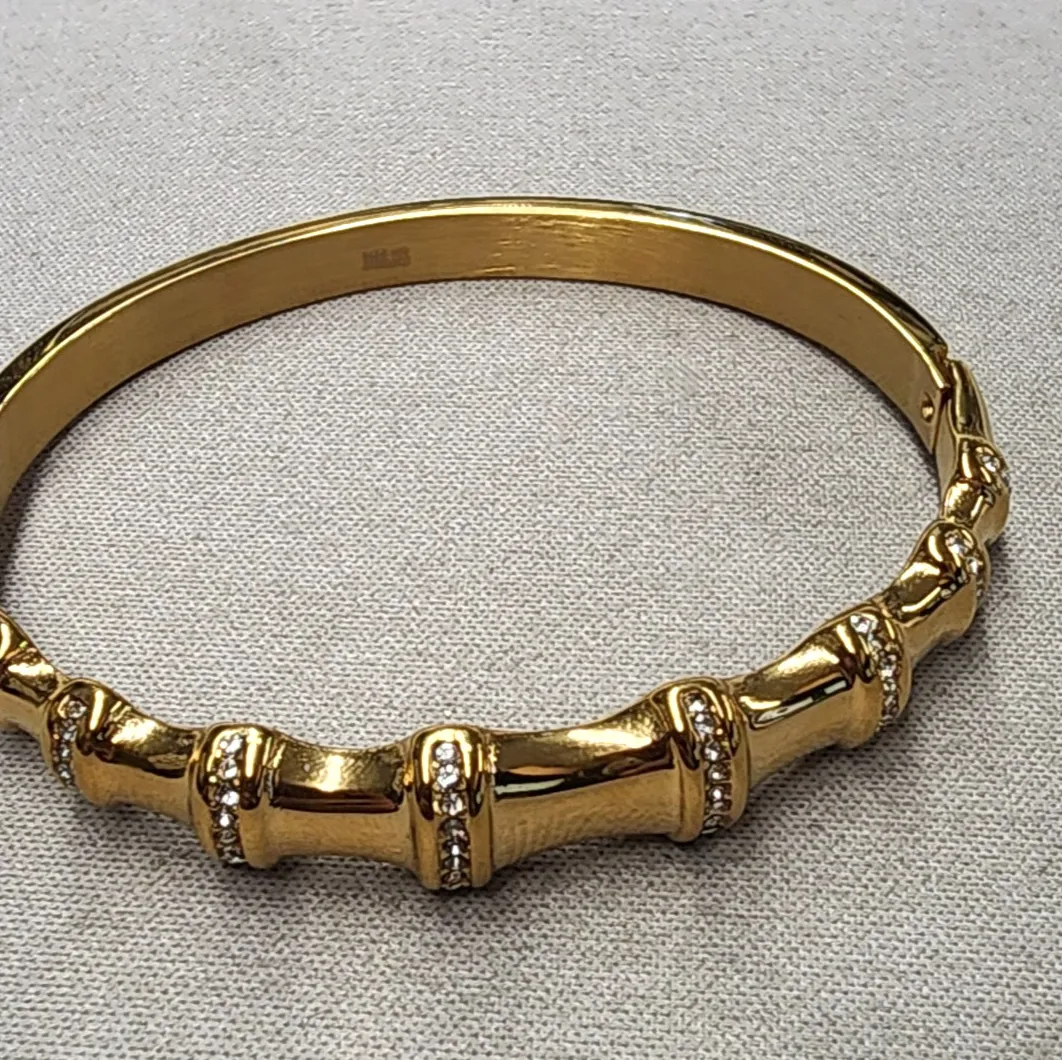 Authentic Shop LC Gold Plated Austrian Crystal Bamboo Bangle Bracelet 2.5"