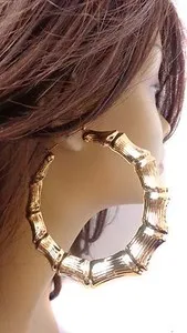 Authentic Celestial Bamboo Gold‑Plated Hoops – 3‑Inch Sacred Pair