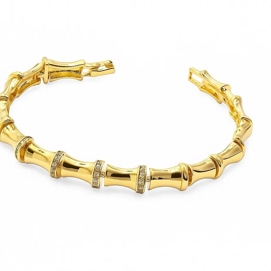 Authentic 14K Gold Plated Bamboo Chain Link Bracelet | Adjustable Crystal Jewelry