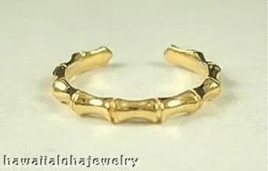 Authentic 2MM YELLOW GOLD PLATED 925 SILVER HAWAIIAN TROPICAL 'OHE CUTOUT BAMBOO TOE RING