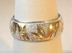 Authentic 8MM HEAVY 2-TONE 925 SILVER YELLOW GOLD PLATED HAWAIIAN TROPICAL BAMBOO RING #1