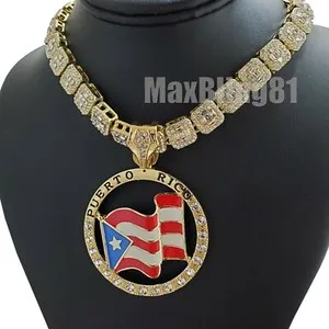 Authentic Iced Gold Puerto Rico Flag Pendant & Enchanted Baguette Chain – Celestial Unity