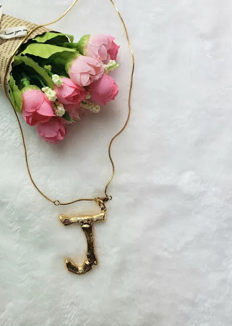 Authentic Handmade18K gold plated larege alphabet letter C Bamboo rustic necklace style 