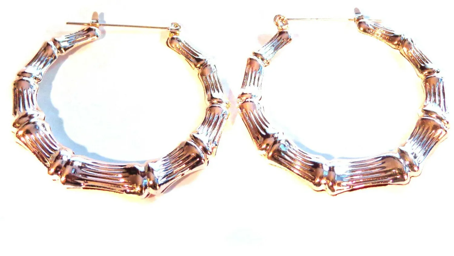 Authentic BAMBOO HOOP EARRINGS ROSE GOLD PLATED BAMBOO HOOP EARRINGS 2.5 INCH HOOPS