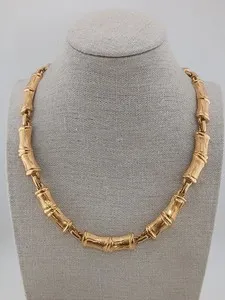 Authentic MONET 1980s Gold Plated Bamboo Chain Link Chocker Necklace